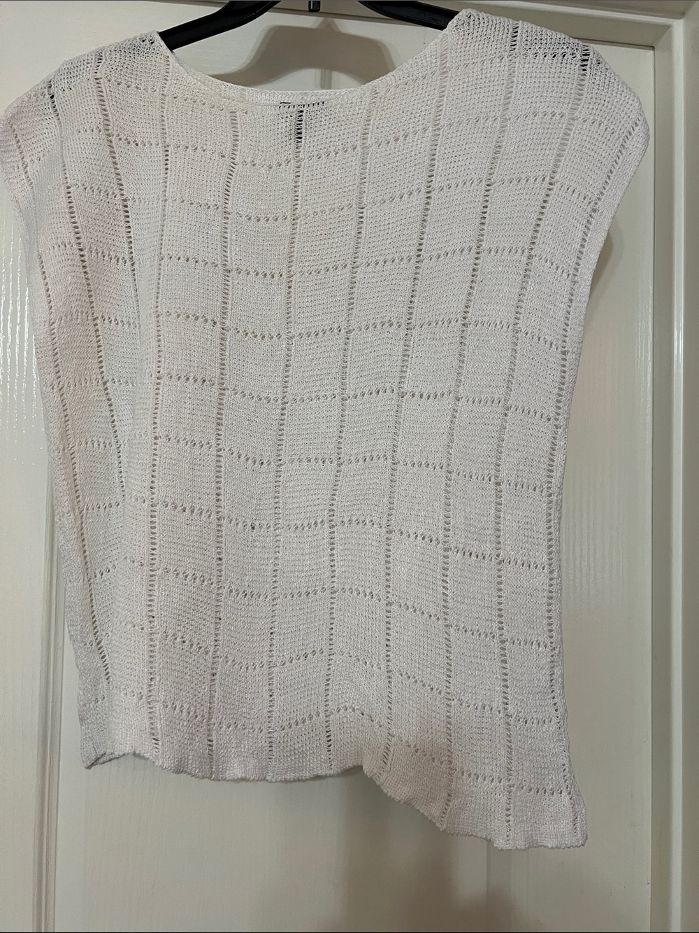 Eileen Fisher White Open-Knit Scoop Neck Sweater Top